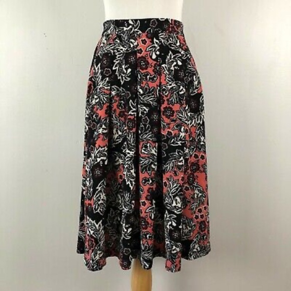 NWOT H&M Women's Floral Peach Black Cream Midi Flowy Cool‎ Skirt Sz 4 S (A6)